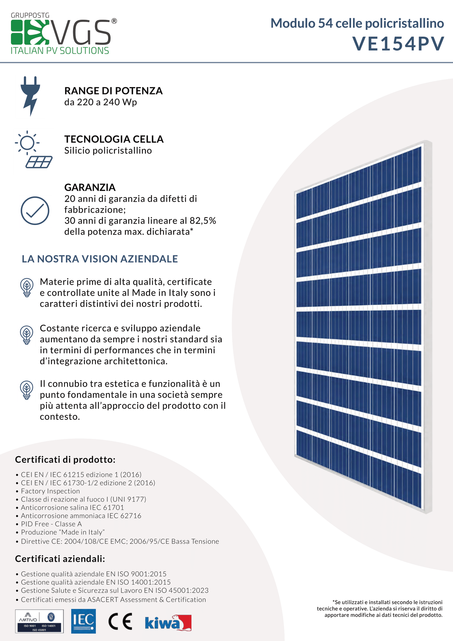 Modulo fotovoltaico 54 celle policristallino - 240W