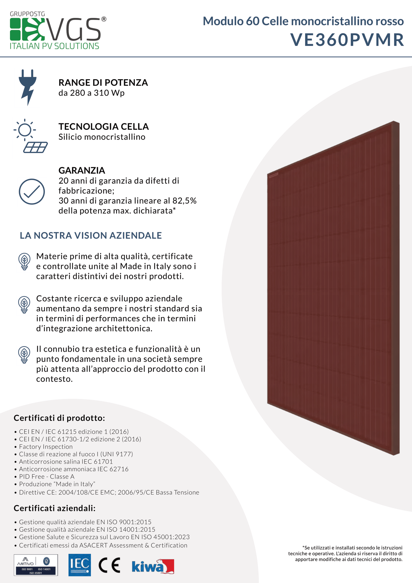 Modulo 60 Celle monocristallino rosso - 310W