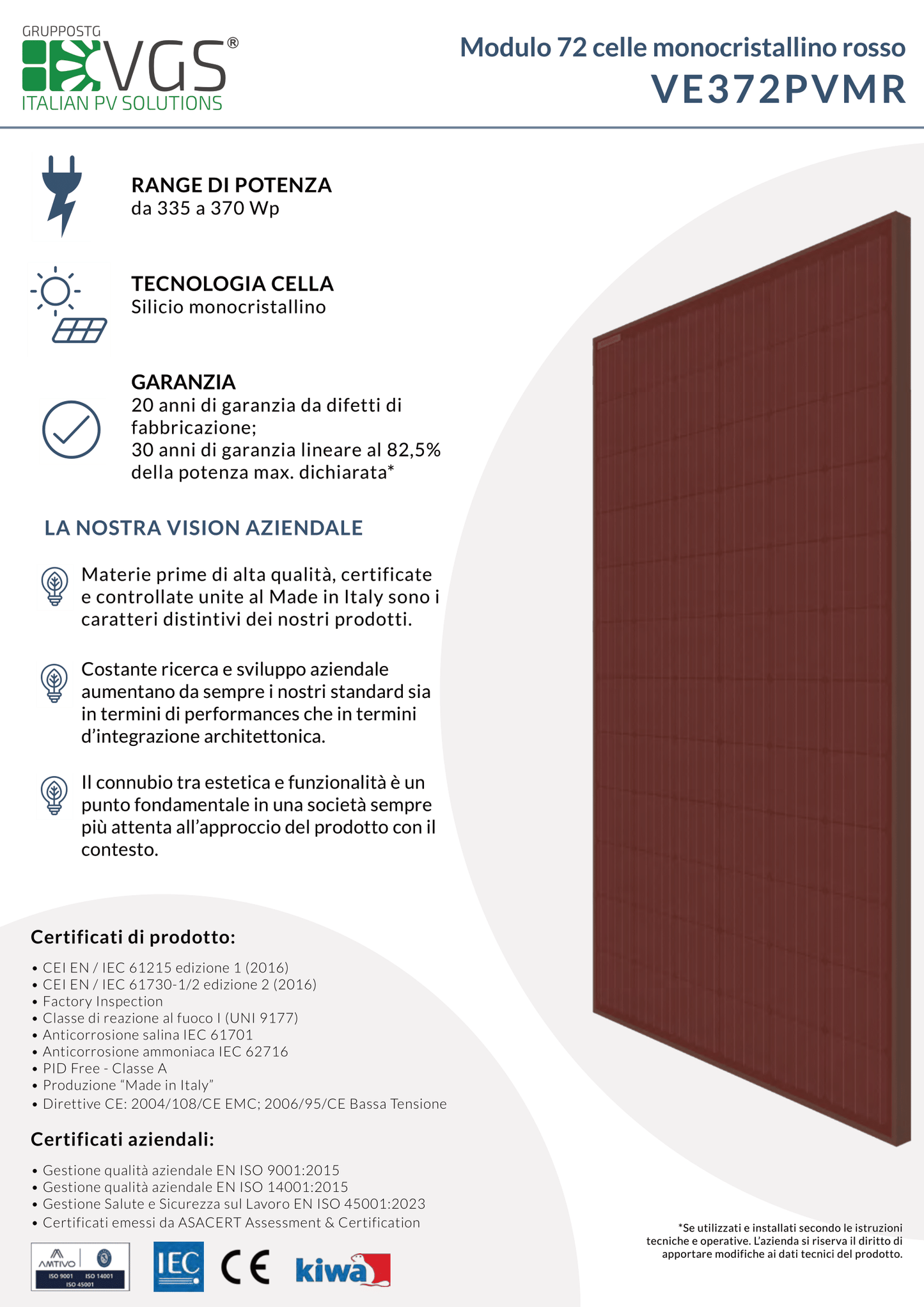 Modulo 72 celle monocristallino rosso - 370W
