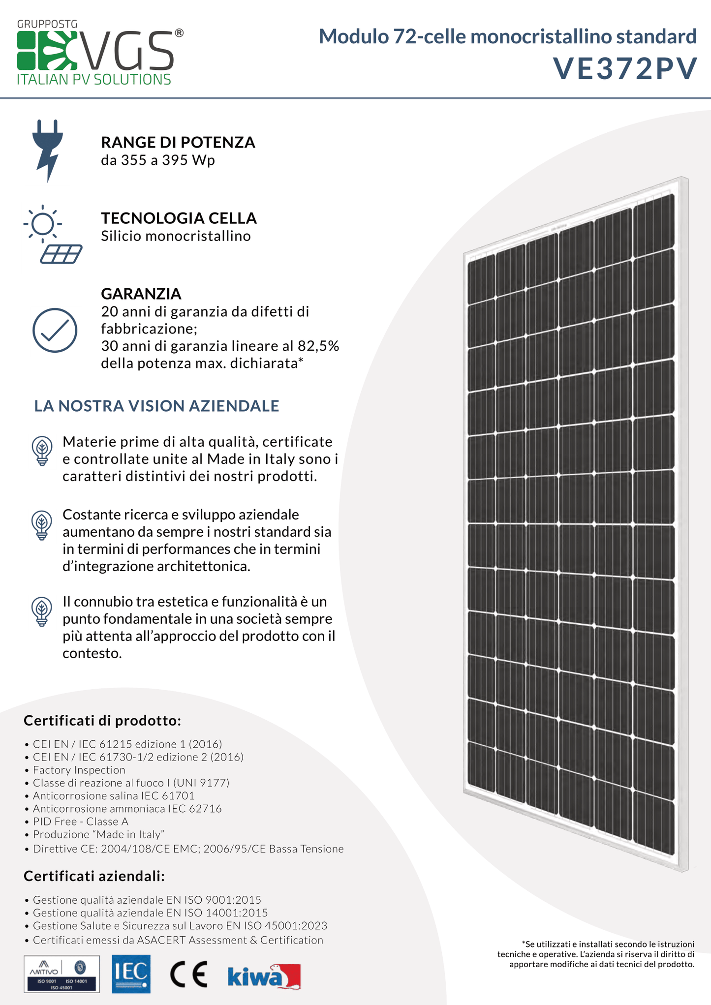 Modulo fotovoltaico monocristallino 72 celle - 395W